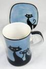 Blue Cat Mug with Coaster