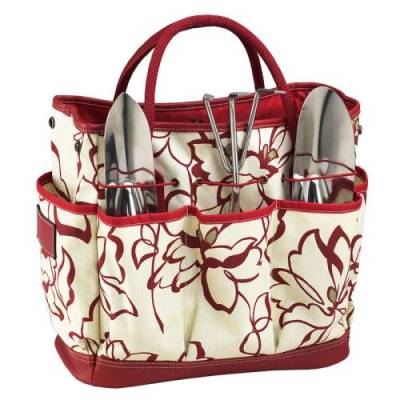 Red Floral Garden Tote and Tool Set