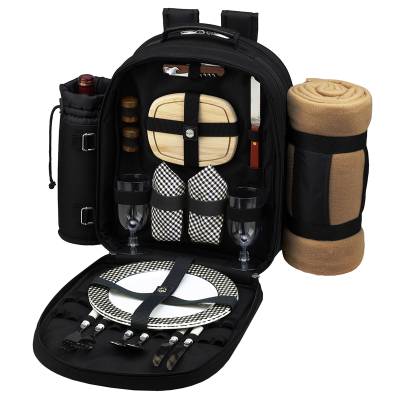 Black Picnic Backpack with Blanket for Two
