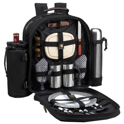 Black Picnic Backpack with Coffee Service for Two