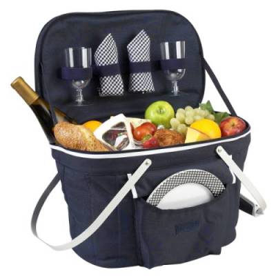 Navy Collapsible Picnic Basket for Two