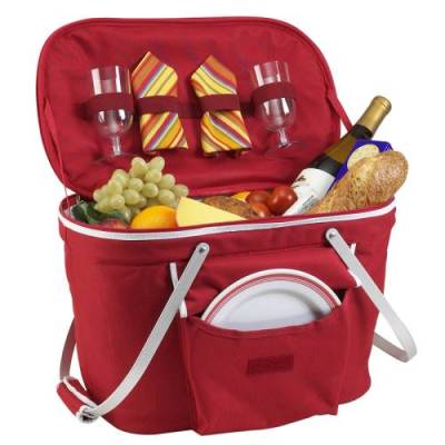 Red Collapsible Picnic Basket for Two
