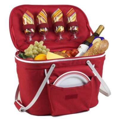 Red Collapsible Picnic Basket for Four