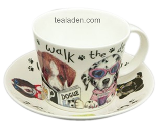 Animal Fashion Dog Walk Breakfast Cup and Saucer