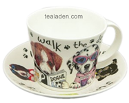 Animal Fashion Dog Walk Breakfast Cup and Saucer