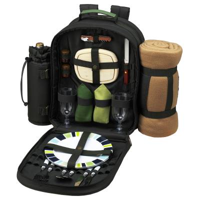 Forest Green Picnic Backpack with Blanket for Two