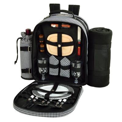 Houndstooth Picnic Backpack with Blanket for Two