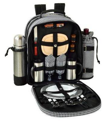 Houndstooth Picnic Backpack with Coffee Service for Two