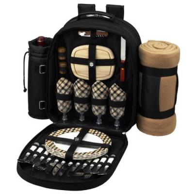 London Picnic Backpack with Blanket for Four
