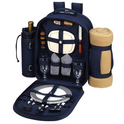 Navy Picnic Backpack with Blanket for Two