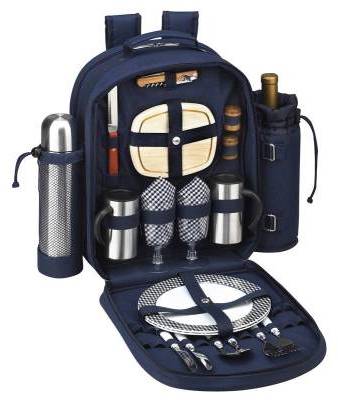 Navy Picnic Backpack with Coffee Service for Two